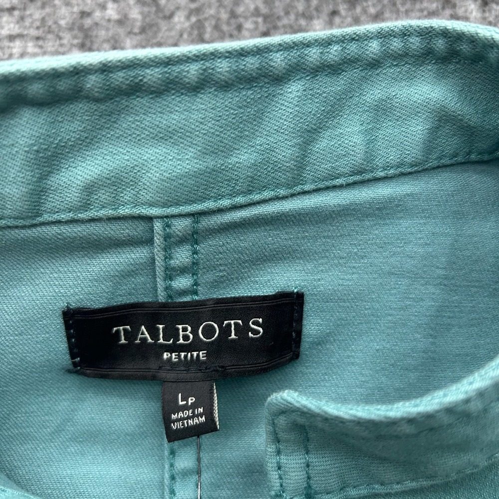 Talbots Band Collar Front Button Pockets Jean Jacket Teal Size Large Petite - Picture 4 of 8